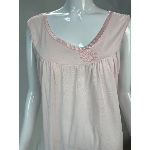 Vintage Sears 100% Nylon Pink Sleeveless Nightgown With Floral Embroidery Size M - Picture 13 of 16